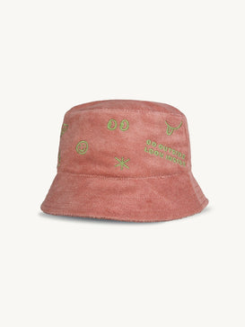 dziecięcy kapelusz frotowy bawełna organiczna organic cotton hat bucket brzoskwiniony peach zielony haft