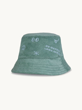 dziecięcy kapelusz frotowy bawełna organiczna organic cotton hat bucket zielony cactus niebieski haft