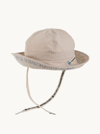 dziecięcy kapelusz beżowy bawełna organiczna niebieski haft bucket hat organic cotton  sailor blue