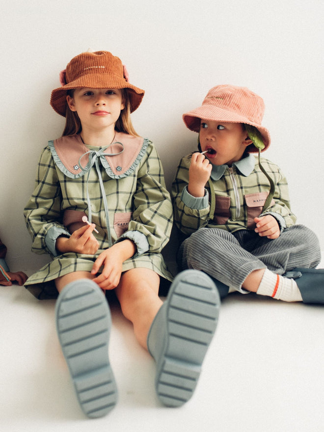 dziecięcy kapelusz bucket sztruksowy brązowy cocoa pink blush bawełna cotton hat dzieci sukienka spodnie
