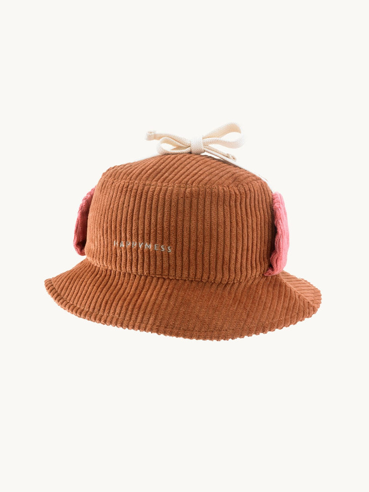 dziecięcy kapelusz bucket sztruksowy brązowy cocoa pink blush bawełna cotton hat przód