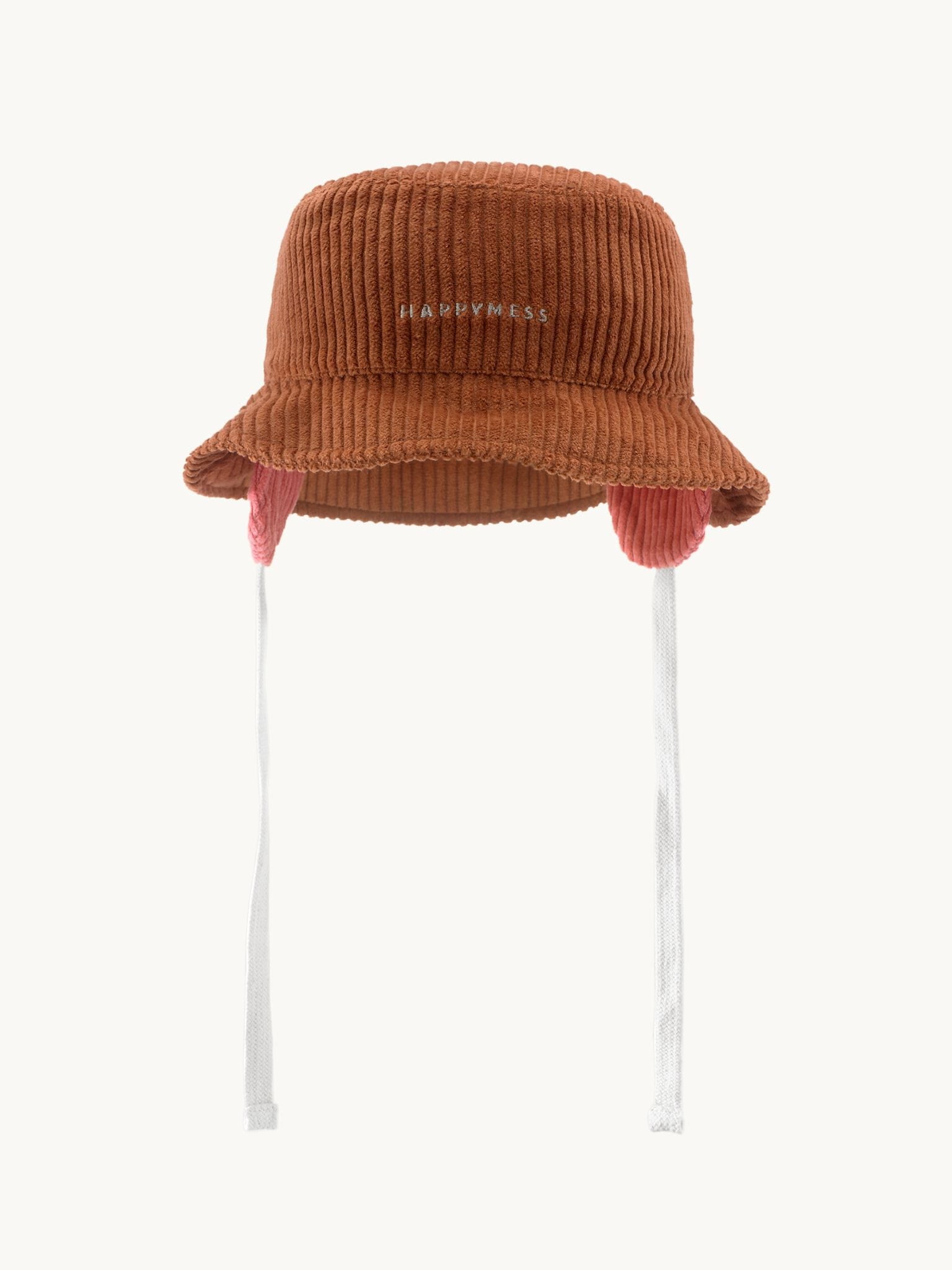 dziecięcy kapelusz bucket sztruksowy brązowy cocoa pink blush bawełna cotton hat przód sznurki