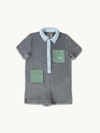 dziecięcy kombinezon frotowy stone szary bawełna organiczna organic cotton jumpsuit overall przód