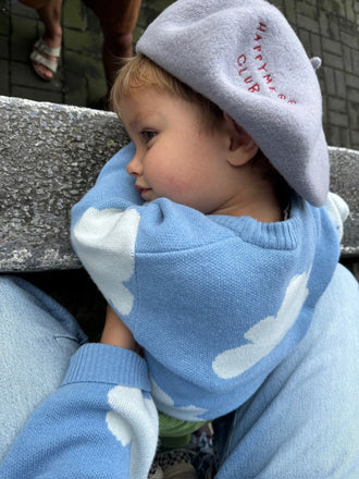 dziecięcy beret wełniany szary happymess club  wool grey dziecko chłopiec sweter cloudy
