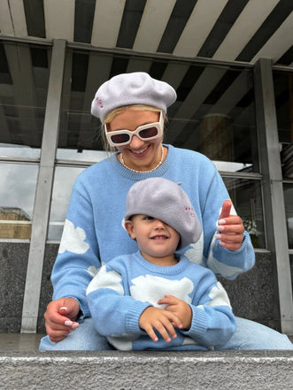 dziecięcy beret wełniany szary happymess club  wool grey matchy outfit mama dziecko sweter cloud