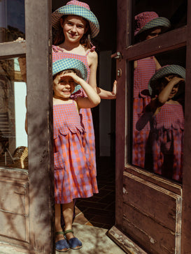 dziecięcy dwustronny kapelusz w kratę vichy aqua vichy sorbet vichy dziewczynki dzieci sukienki w kratkę