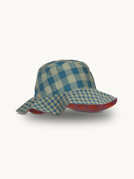 dziecięcy dwustronny kapelusz w kratę vichy aqua vichy sorbet vichy niebieska strona