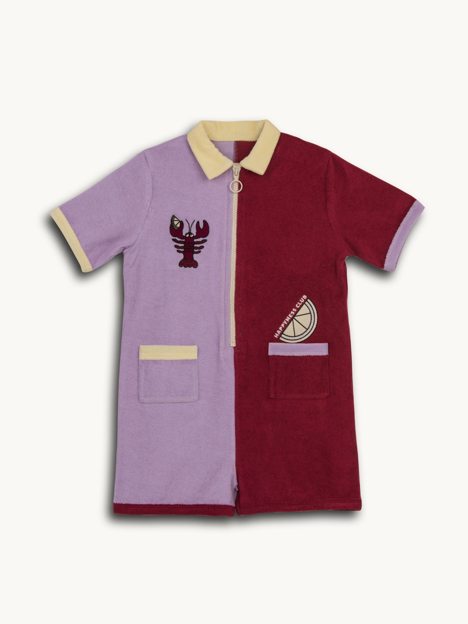 dziecięcy kombinezon frotowy colour block bawełna organiczna organic cotton terry jumpsuit overall przód