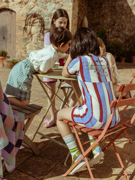 dziecięcy kombinezon frotowy w paski marina stripes bawełna organiczna terry overall jumpsuit organic cotton dziecki wakacje spódnica kombinezony otulacz