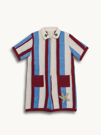 dziecięcy kombinezon frotowy w paski marina stripes bawełna organiczna terry overall jumpsuit organic cotton przód