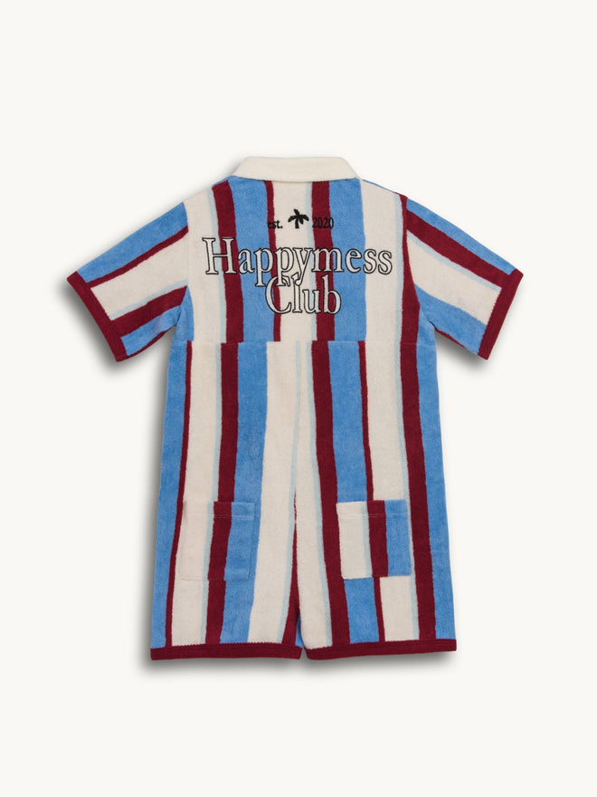 dziecięcy kombinezon frotowy w paski marina stripes bawełna organiczna terry overall jumpsuit organic cotton tył logo haft