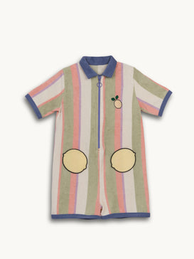 dziecięcy kombinezon frotowy bwełna organiczna paski tropical stripes organic cotton jumpsuit overall przód