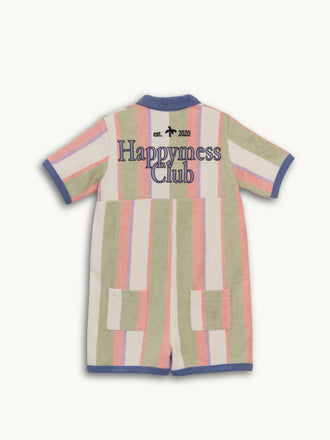 dziecięcy kombinezon frotowy bwełna organiczna paski tropical stripes organic cotton jumpsuit overall tył haft