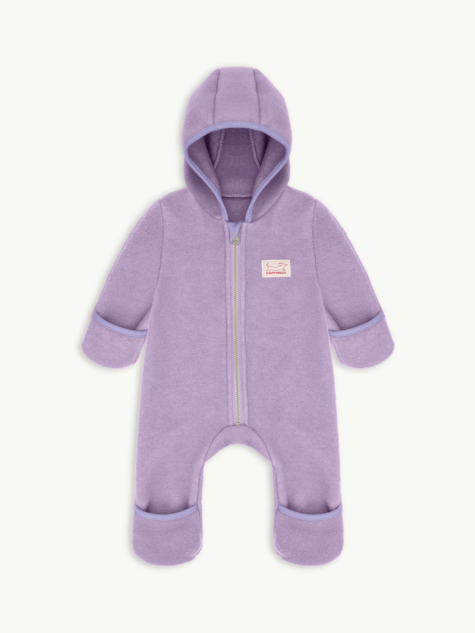 dziecięcy kombinezon wełna merino lilac fiolet wool overall jumpsuit przód
