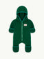 dziecięcy kombinezon wełna merino forest green zielony wool overall jumpsuit przód kaptur