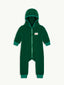 dziecięcy kombinezon wełna merino forest green zielony wool overall jumpsuit przód kaptur ściągacze