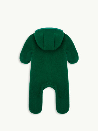 dziecięcy kombinezon wełna merino forest green zielony wool overall jumpsuit kaptur tył 