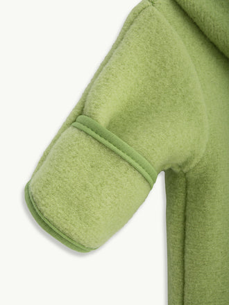dziecięcy kombinezon wełna merino green pea wool overall jumpsuit detal