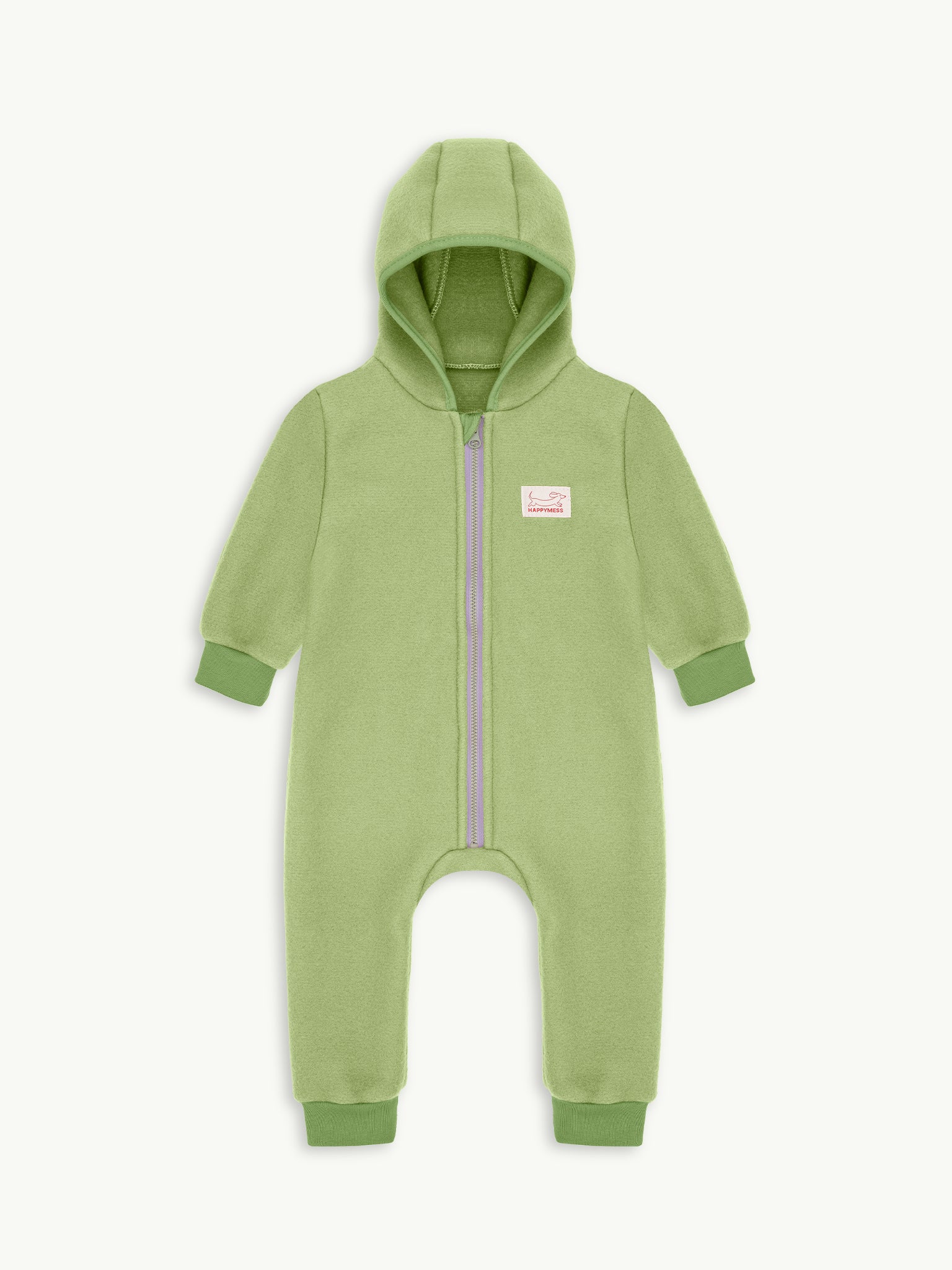 dziecięcy kombinezon wełna merino green pea wool overall jumpsuit przód