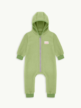 dziecięcy kombinezon wełna merino green pea wool overall jumpsuit przód
