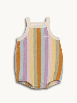 dziecięcy romper frotowy w paski bawełna organiczna sunset stripes terry przód
