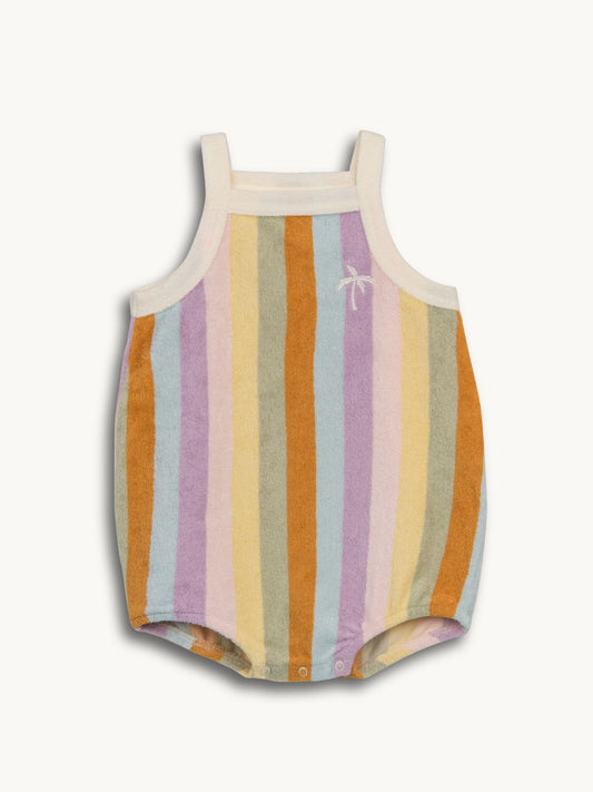 dziecięcy romper frotowy w paski bawełna organiczna sunset stripes terry przód