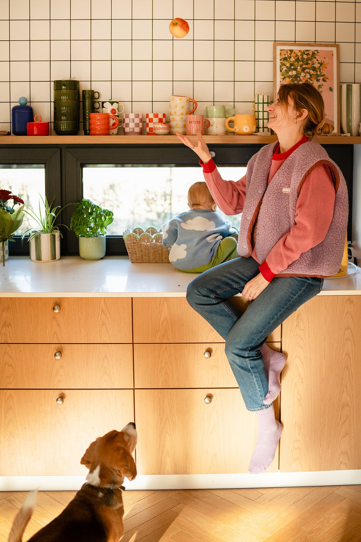 [Modelka ma 164 cm i nosi rozmiar S]  kamizelka wełniana merino unisex lilac cloud vest gilet wool outfit