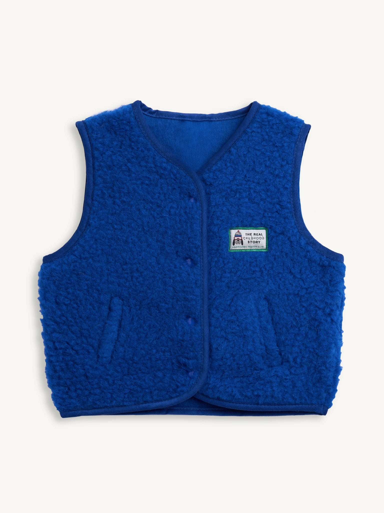 kamizelka wełniana merino dziecięca cobalt granatowa przód 