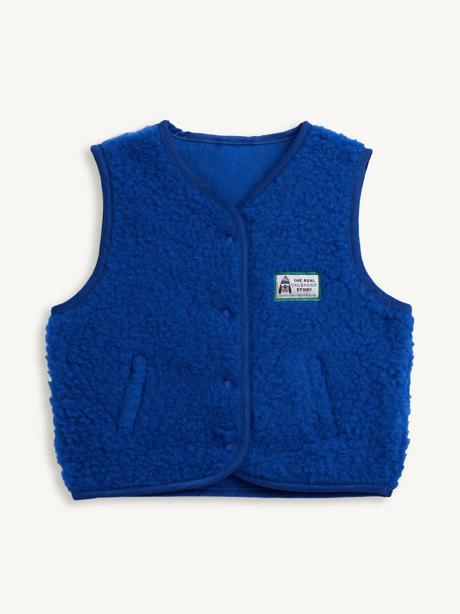 kamizelka wełniana merino dziecięca cobalt granatowa przód 