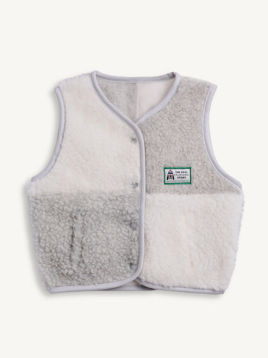 kamizelka wełniana merino dziecięca cream&grey biało szara przód