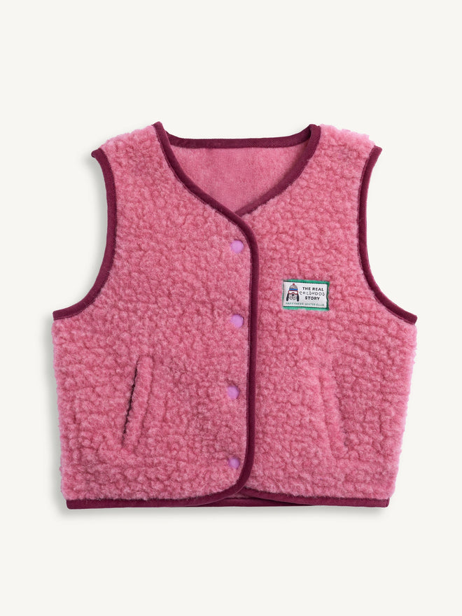 kamizelka wełniana merino dziecięca dusty pink przód merino wool vest gilet weste wollweste