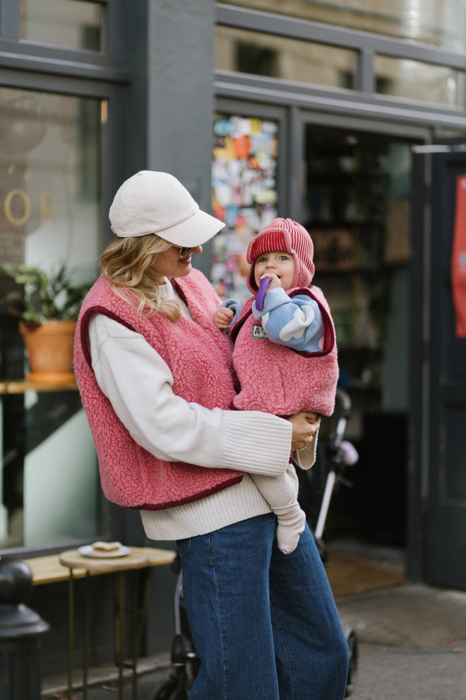 kamizelka wełniana merino dziecięca dusty pink merino wool vest gilet weste wollweste mama dziecko