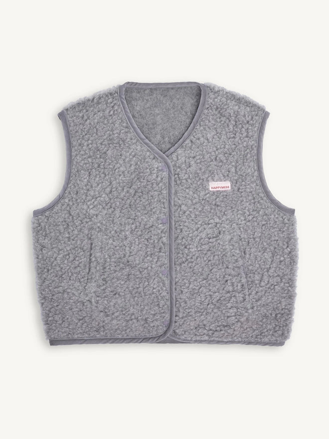 kamizelka wełniana merino unisex stone grey wool west gilet weste woll wollweste przód
