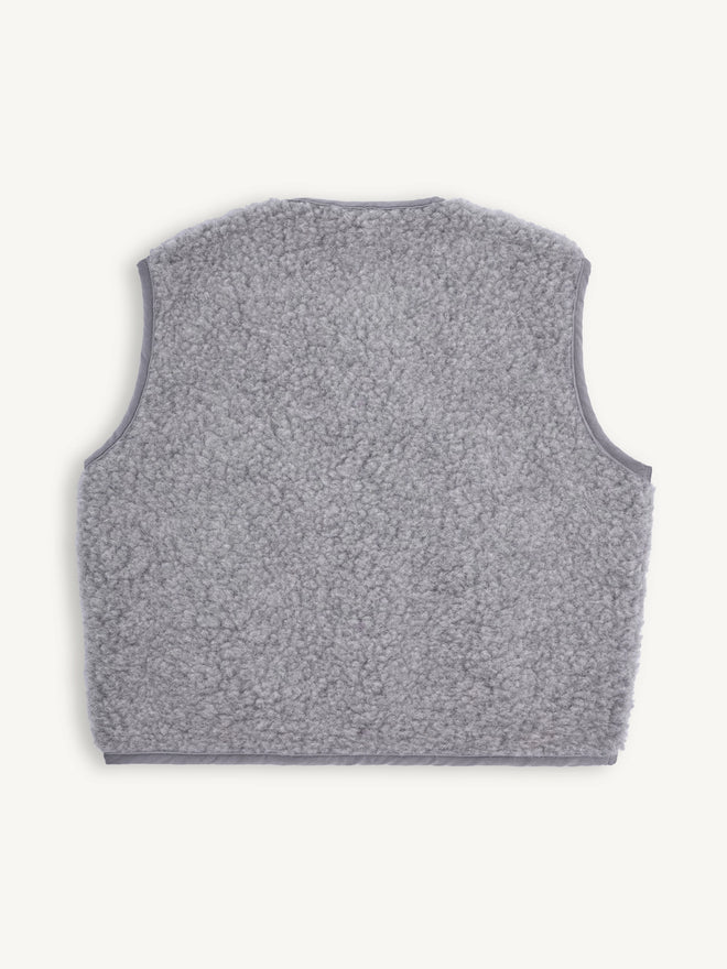 kamizelka wełniana merino unisex stone grey wool west gilet weste woll wollweste tył