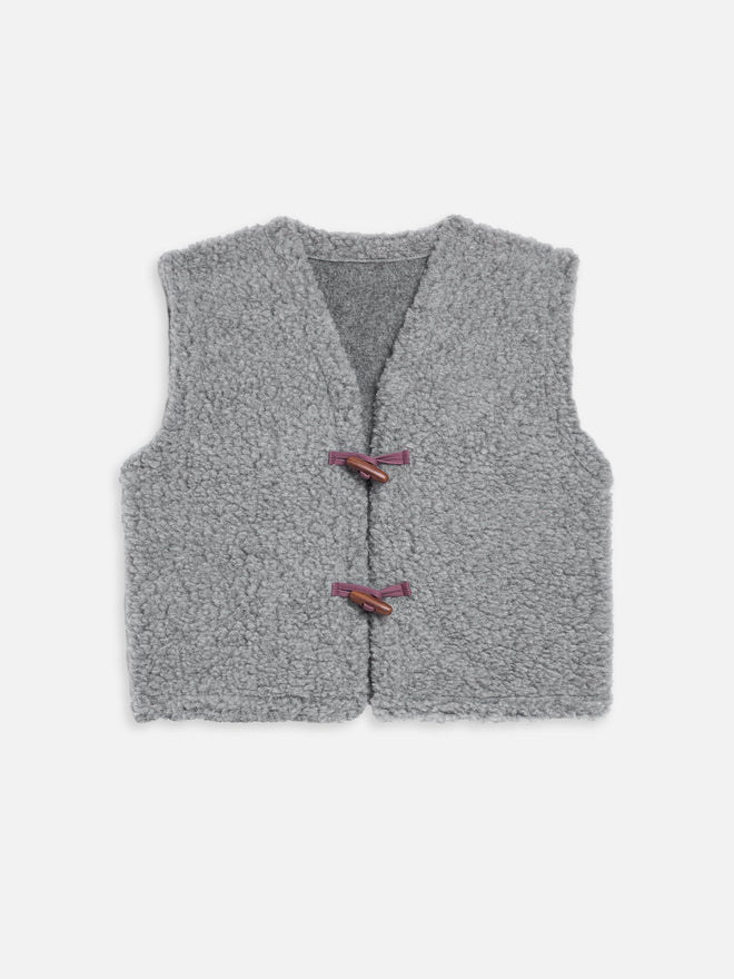 wełniana kamizelka merino szara z guzikiem merino wool vest stone grey