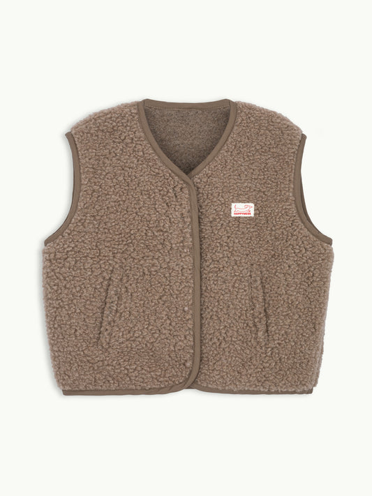 kamizelka wełniana merino hazelnut dziecięca bezrękawnik przód