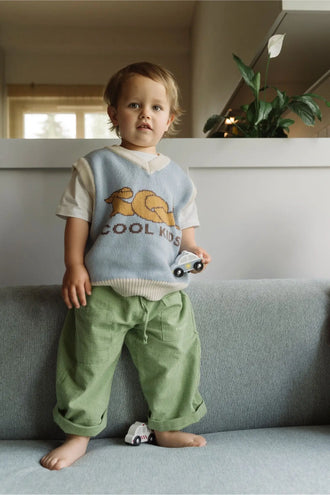 kamizelka bawełniana dziecięca jamnik przód bezrękawnik dziecko outfit spodnie 