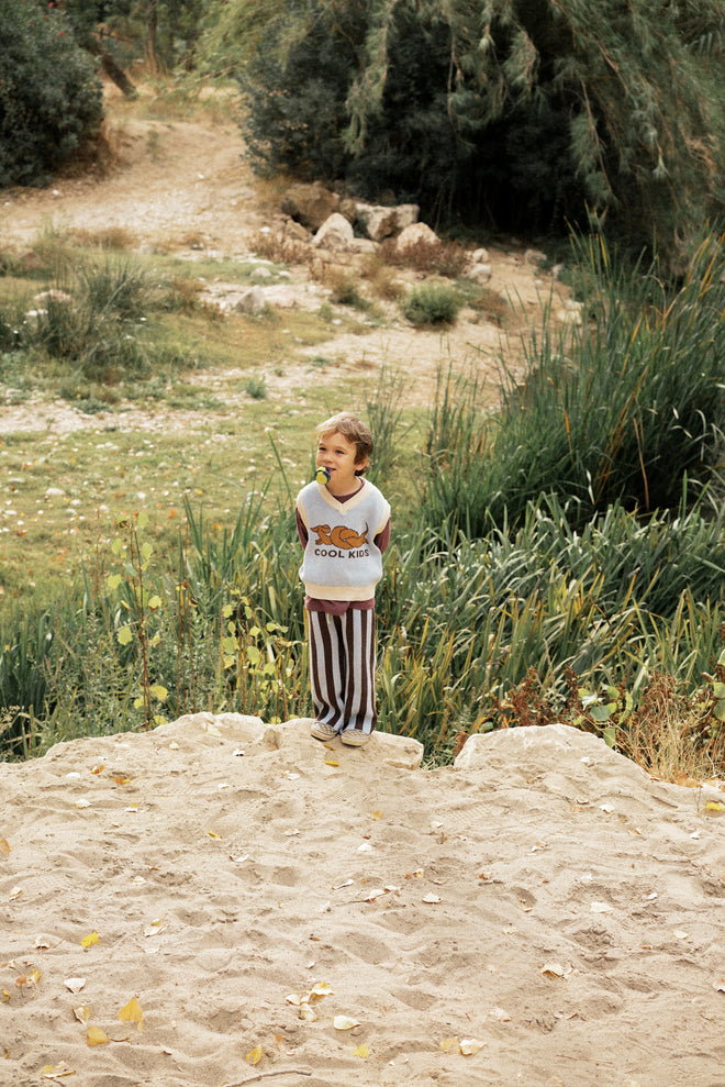 kamizelka bawełniana dziecięca jamnik bezrękawnik dziecko outfit spodnie kuloty w paski