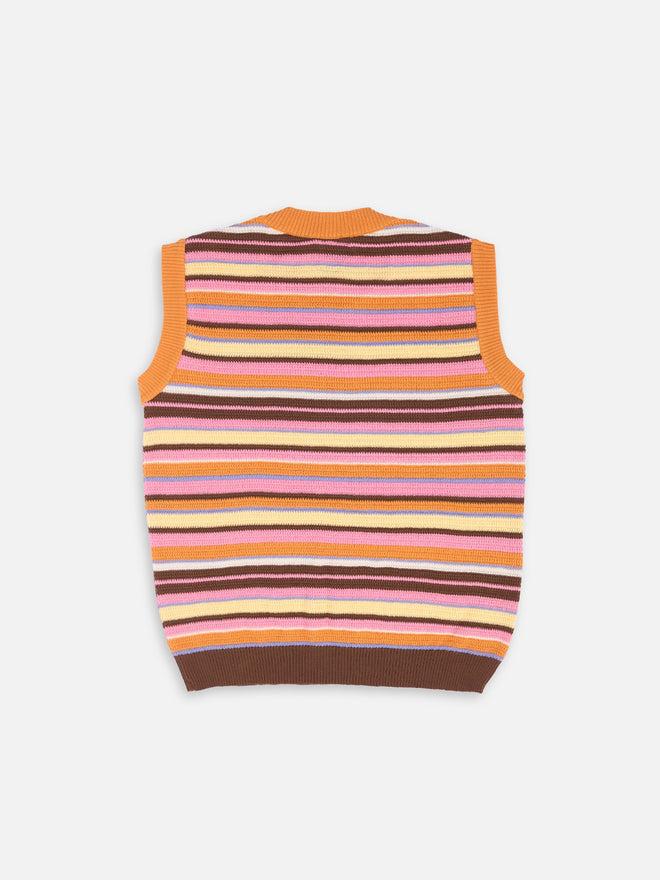 letni zestaw dzianinowy z bawełny organicznej w paski orange sunset szorty top organic cotton set top shorts bio-baumwolle