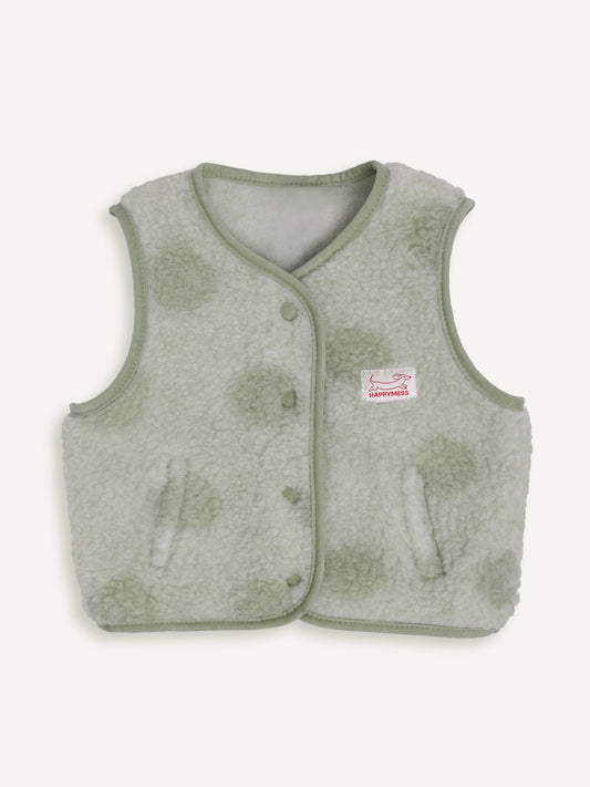 kamizelka wełniana merino dziecięca kropki polka dots przód bezrękawnik 