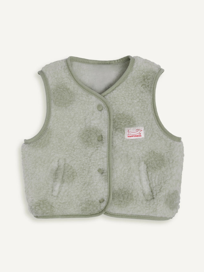 kamizelka wełniana merino dziecięca kropki polka dots przód bezrękawnik  merino wool vest sleveeless gilet weste wollweste