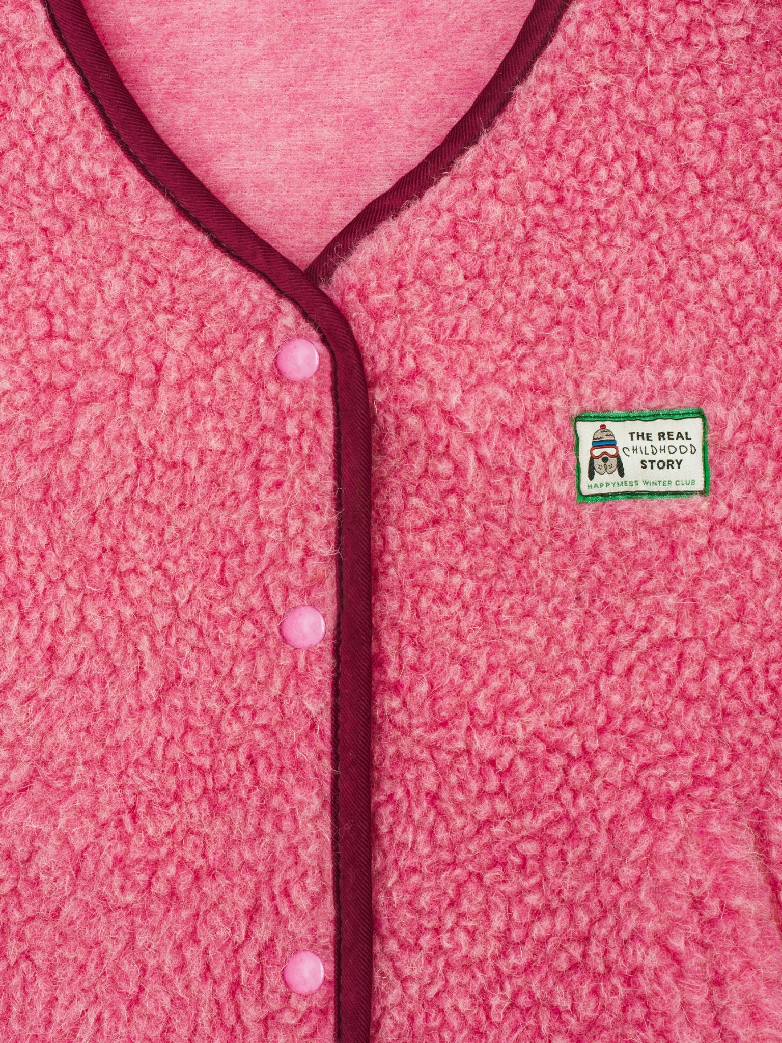 kamizelka wełniana merino dziecięca dusty pink detal