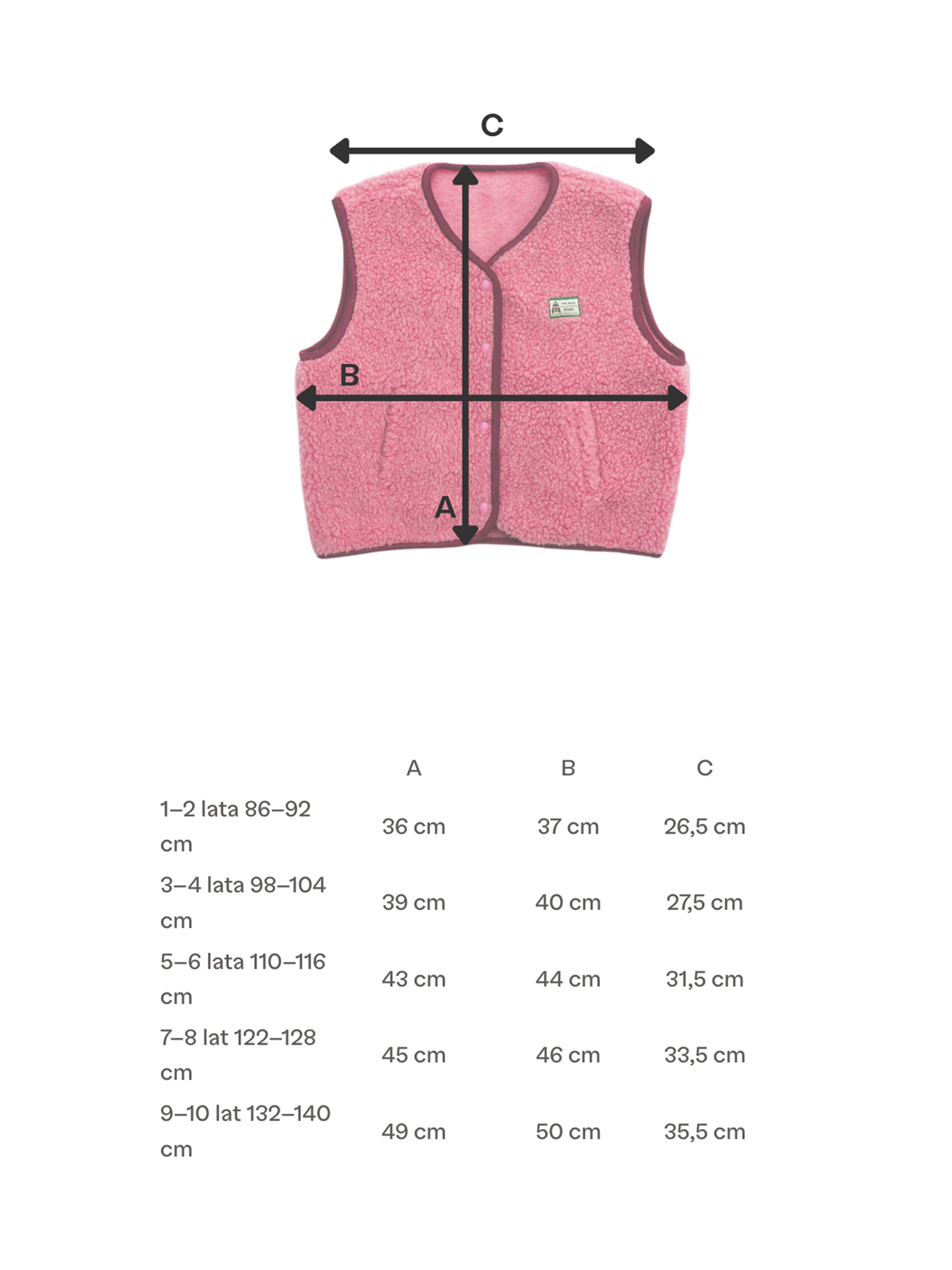 kamizelka wełniana merino dziecięca dusty pink rozmiary