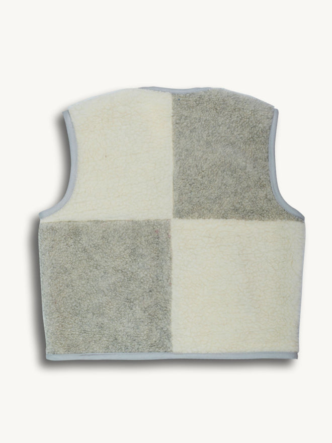 kamizelka wełniana merino unisex cream grey szachownica vest gilet weste wool woll wollweste tył