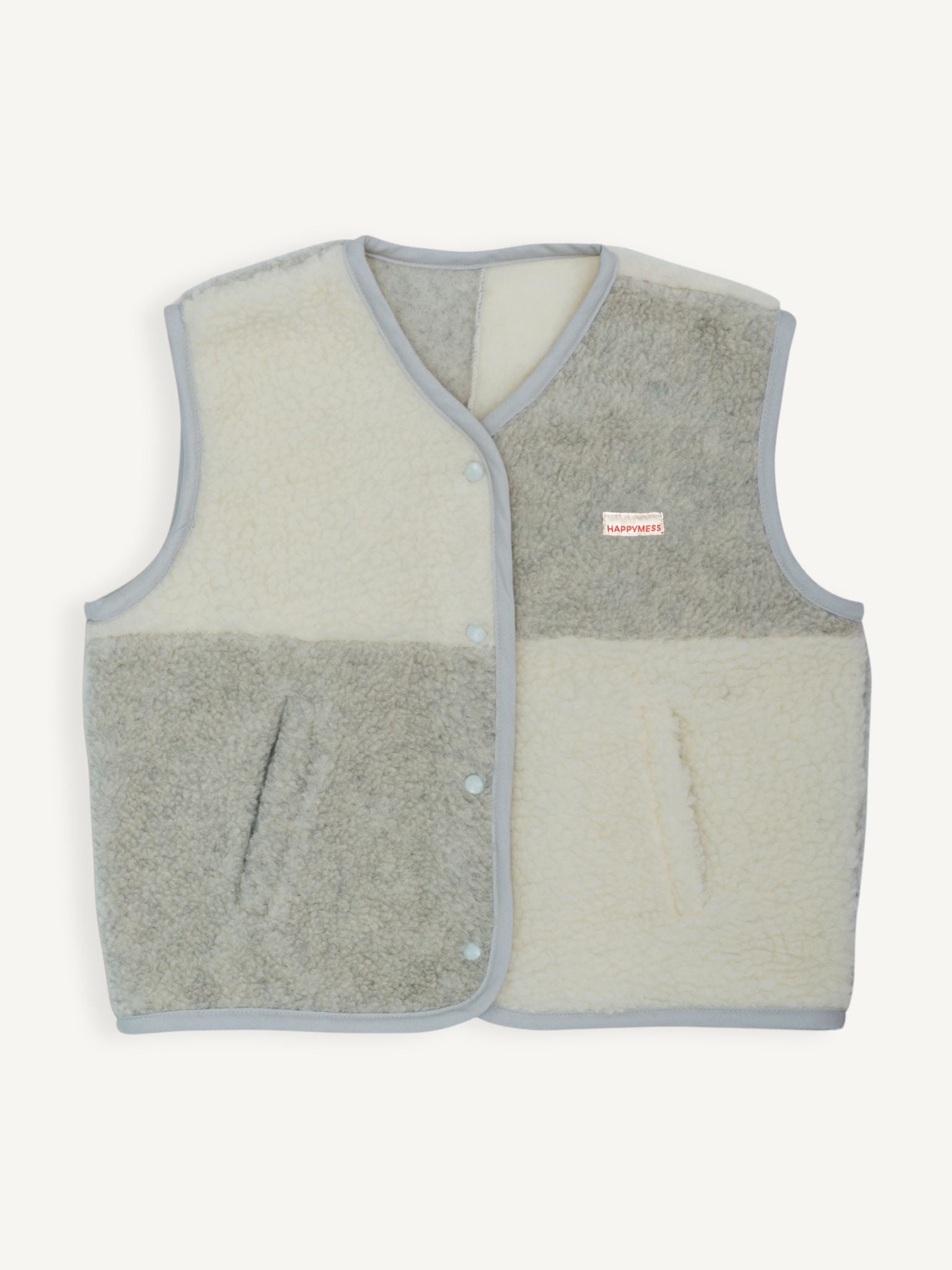 kamizelka wełniana merino unisex cream&grey przód szachownica