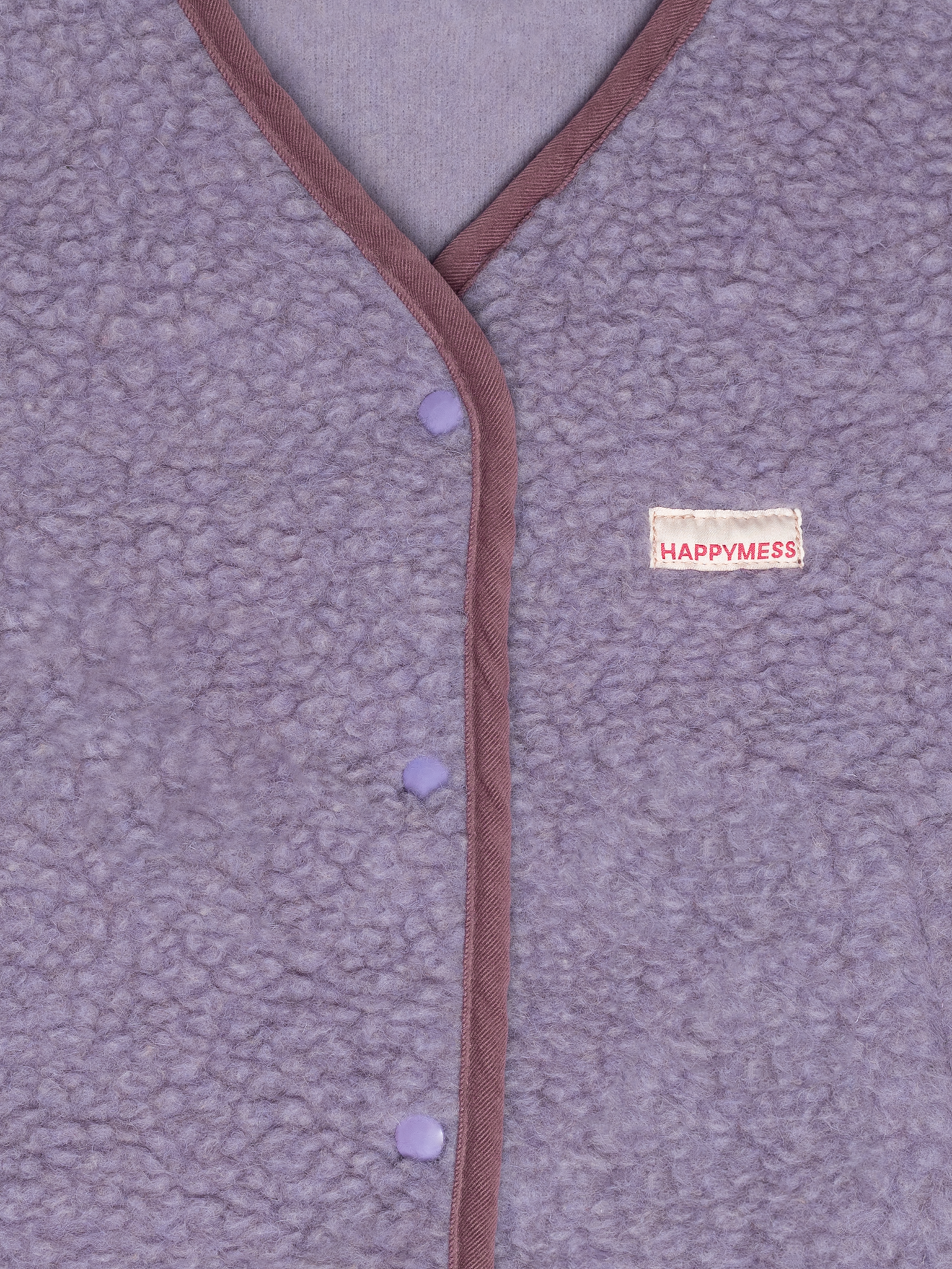 kamizelka wełniana merino unisex lilac cloud detal 