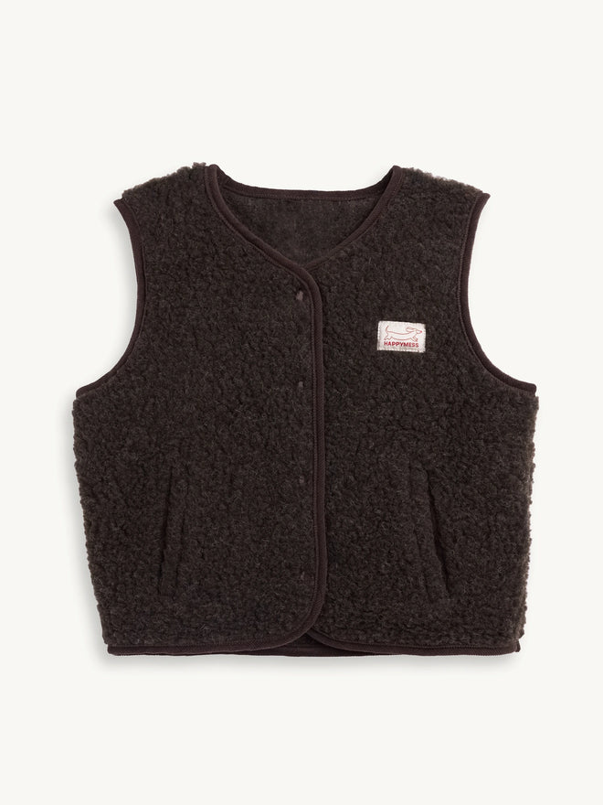 kamizelka wełniana merino dziecięca chocolate brown przód