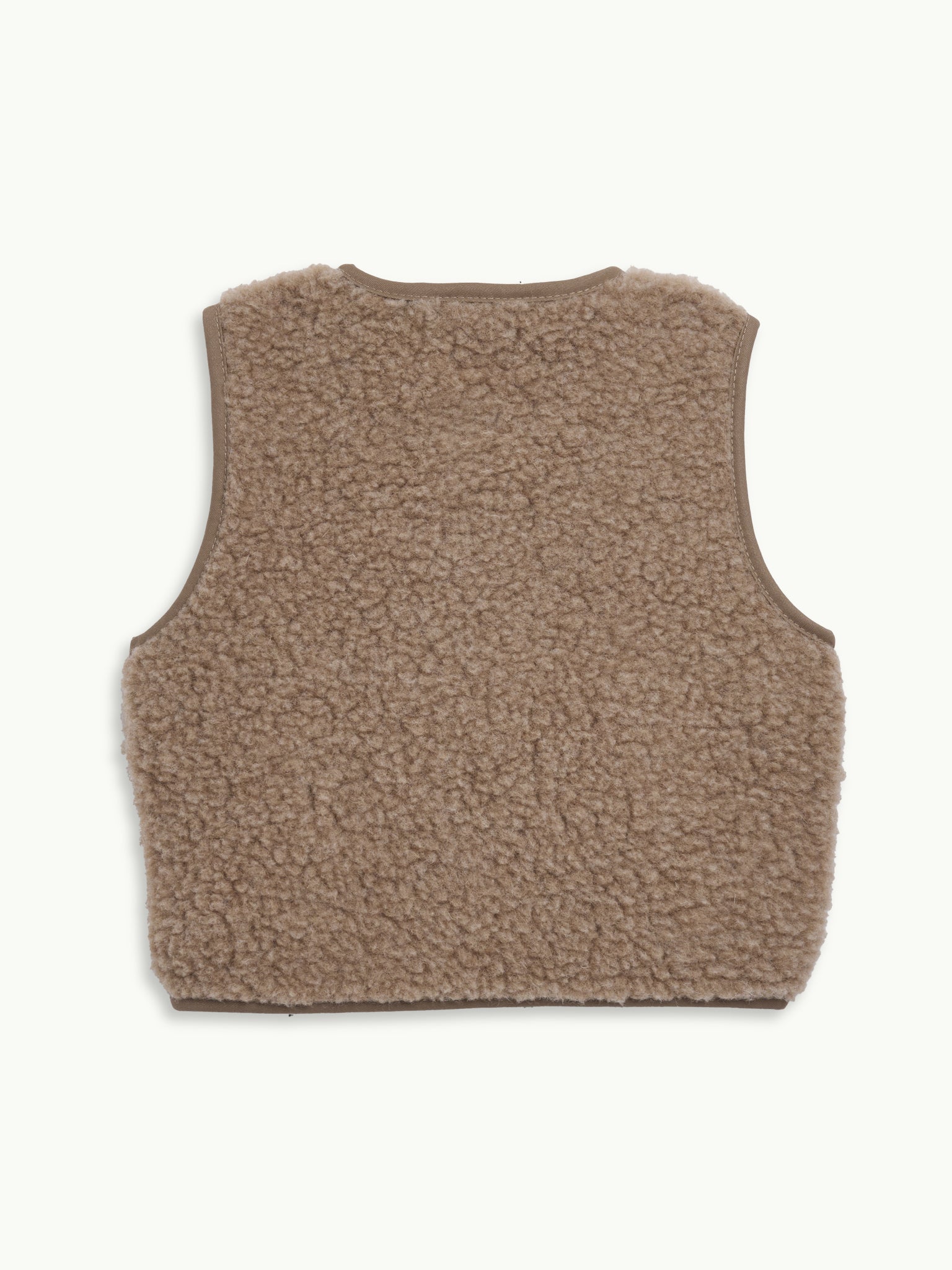 dziecięca wełniana kamizelka merino hazelnut beżowa wool vest gilet slevless tył