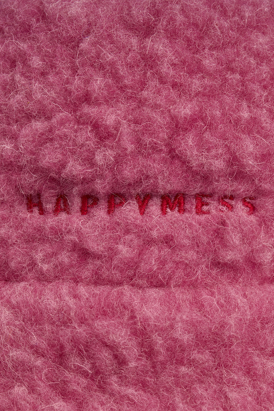 kapelusz wełniany merino unisex adult wool bucket hat różowy dusty pink detal haft