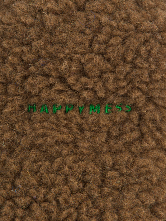 kapelusz wełniany merino unisex adult wool bucket hat teddy brown brązowy detal logo haft